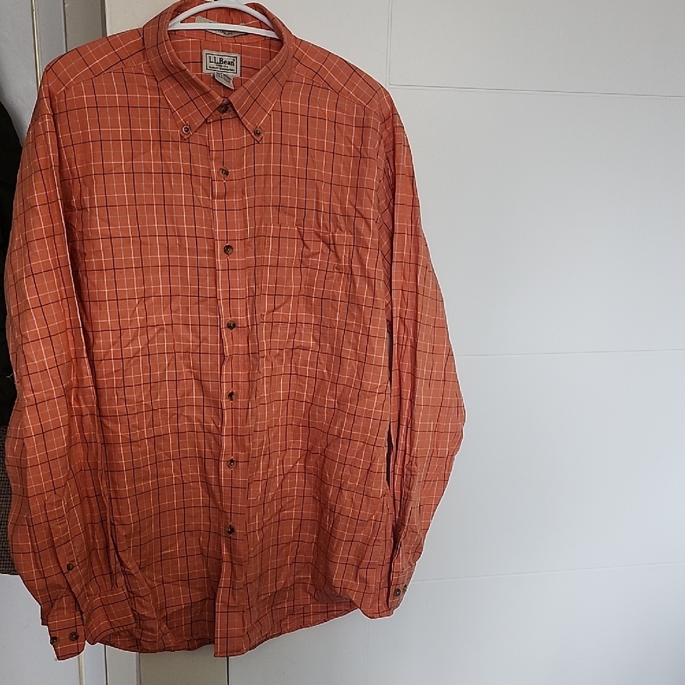 L.L. Bean Size L Orange Plaid Shirt